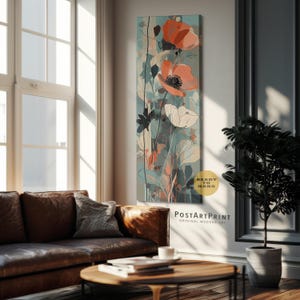 Minimalist Floral Art Print: Long Vertical Framed Botanical Wall Decor