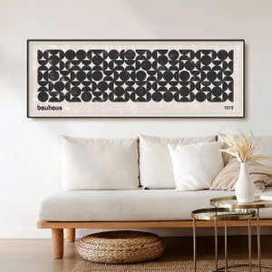 Black and Beige Bauhaus Print, Abstract Long Horizontal Geometric Wall Art, Exhibition Poster, Long Narrow Art, Wide Art Print, Large Prints