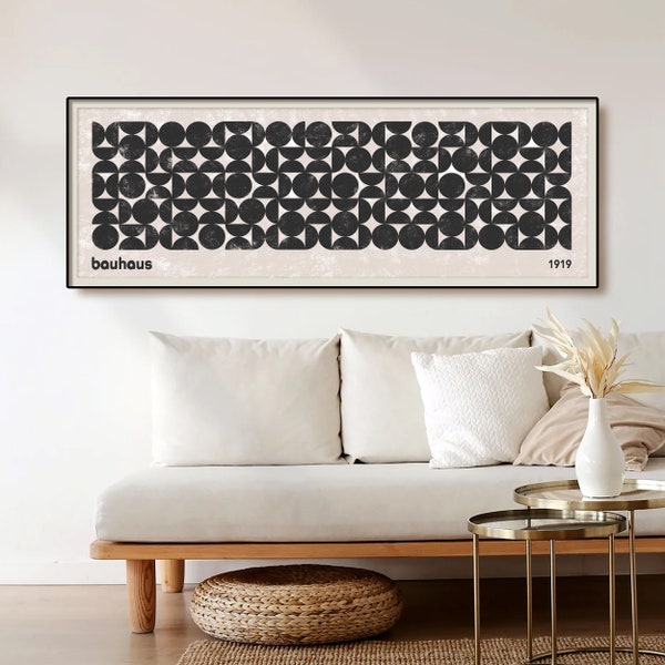 Black and Beige Bauhaus Print, Abstract Long Horizontal Geometric Wall Art, Exhibition Poster, Long Narrow Art, Wide Art Print, Large Prints