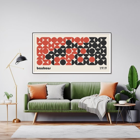 Black and Red Bauhaus Print, Abstract Long Horizontal Wall