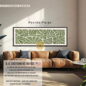 Lange horizontale Salbeigrüne Wandkunst: Mid Century Floral gerahmte Leinwand