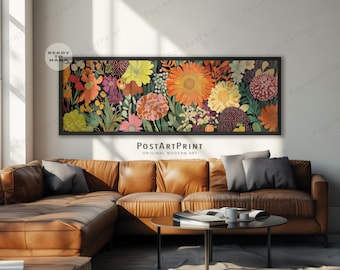 Vintage botanische Kunst: große horizontale Blumen, gerahmte Leinwand
