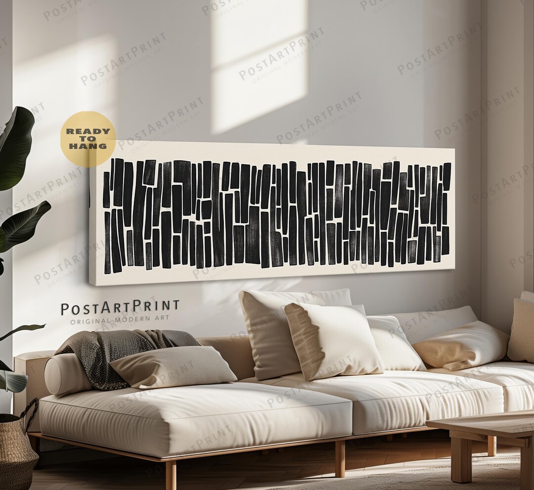 Black and Beige Abstract Wall Art: Long Horizontal Mid Century Modern ...