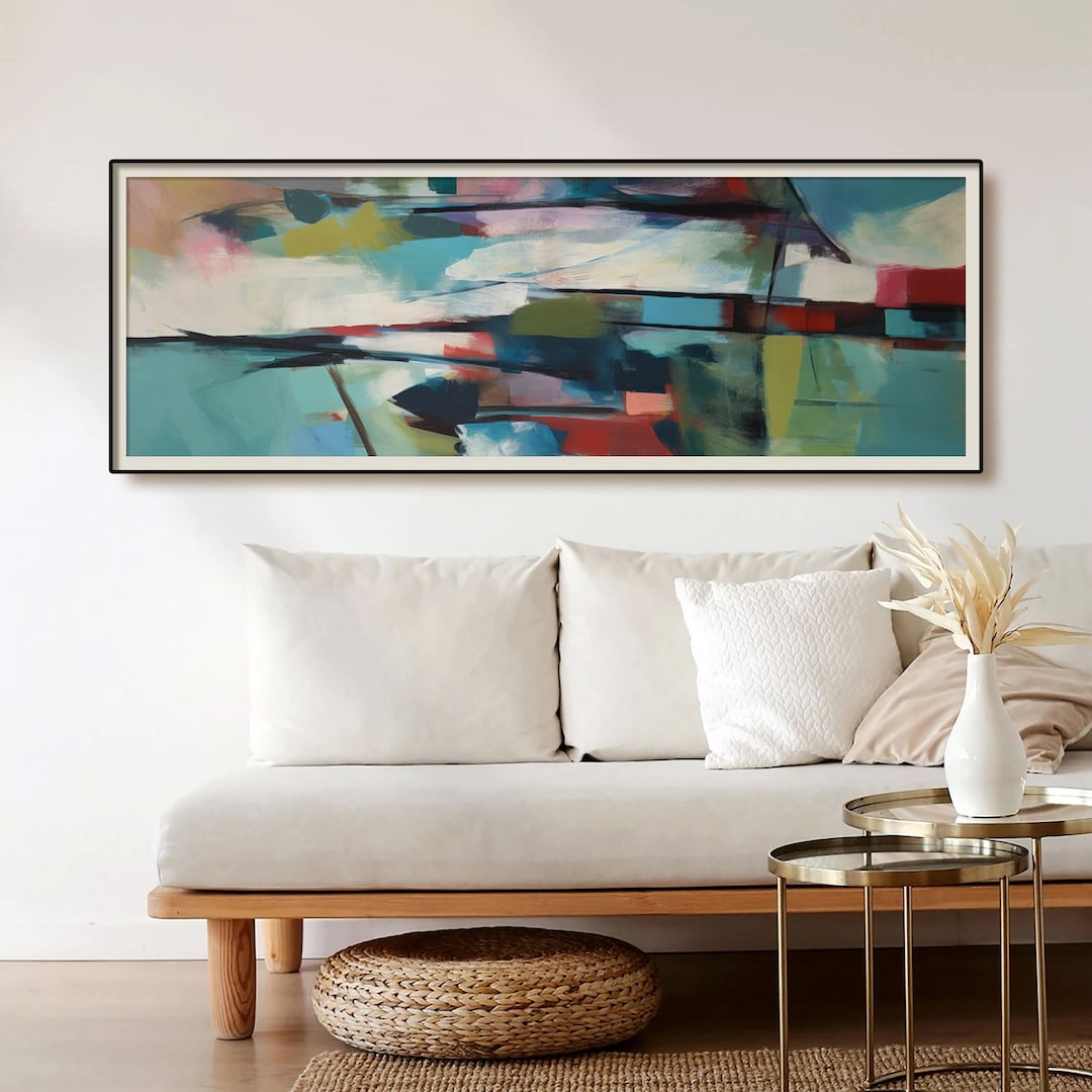 Panoramic Horizontal Wall Art, Abstract Colorful Oil Painting, Long ...