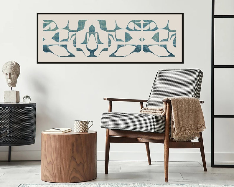 Abstract Long Horizontal Wall Art Blue Green Beige Decor Etsy