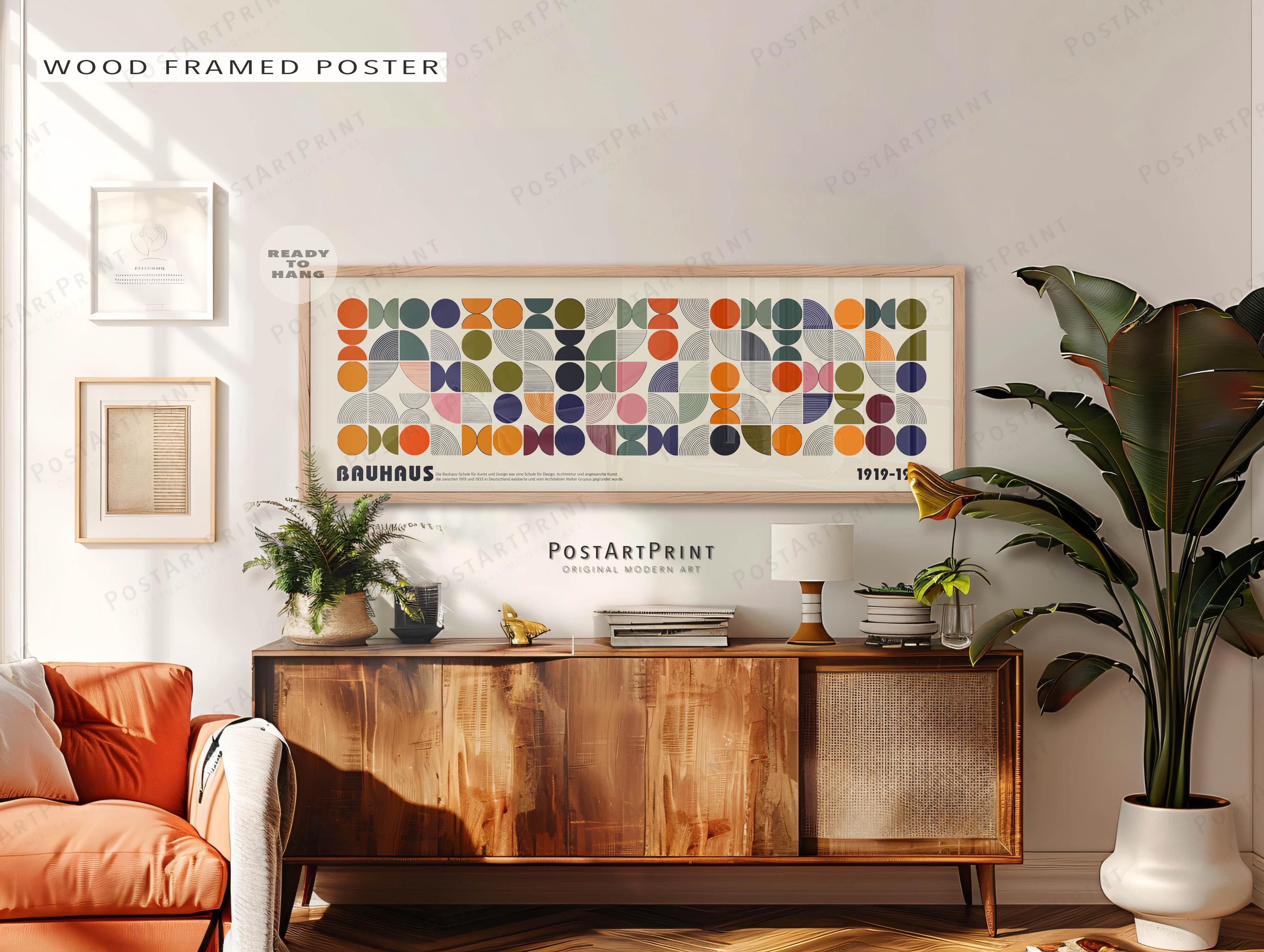Mid Century Modern Bauhaus Art: Long Horizontal Framed Canvas