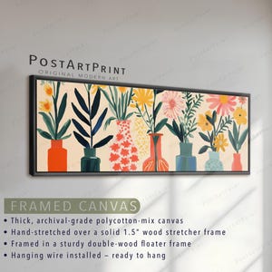 Mid Century Botanical Wall Art: Long Horizontal Colorful Flowers Vase Print image 4