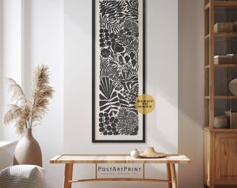 Long Narrow Flowers Framed Art: Black and Beige Floral Canvas Print
