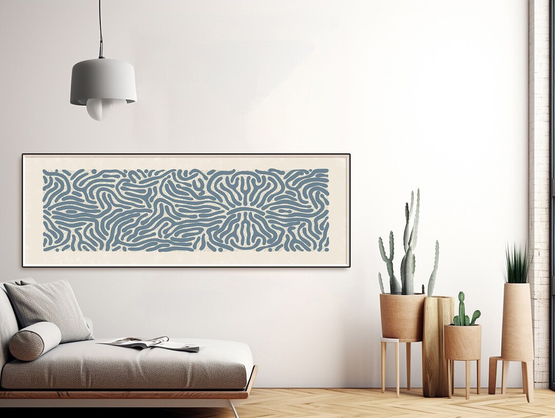 Abstract Long Horizontal Pale Blue Wall Art, Long Narrow Poster, Mid
