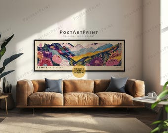 Floral Mountain Landscape Art: Mid Century Modern Panoramic Print