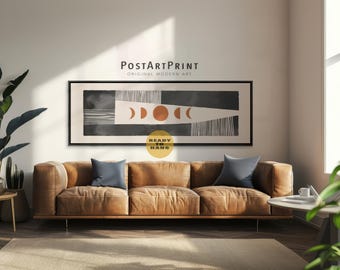 Moon Phases Panoramic Wall Art: Mid Century Modern Framed Canvas