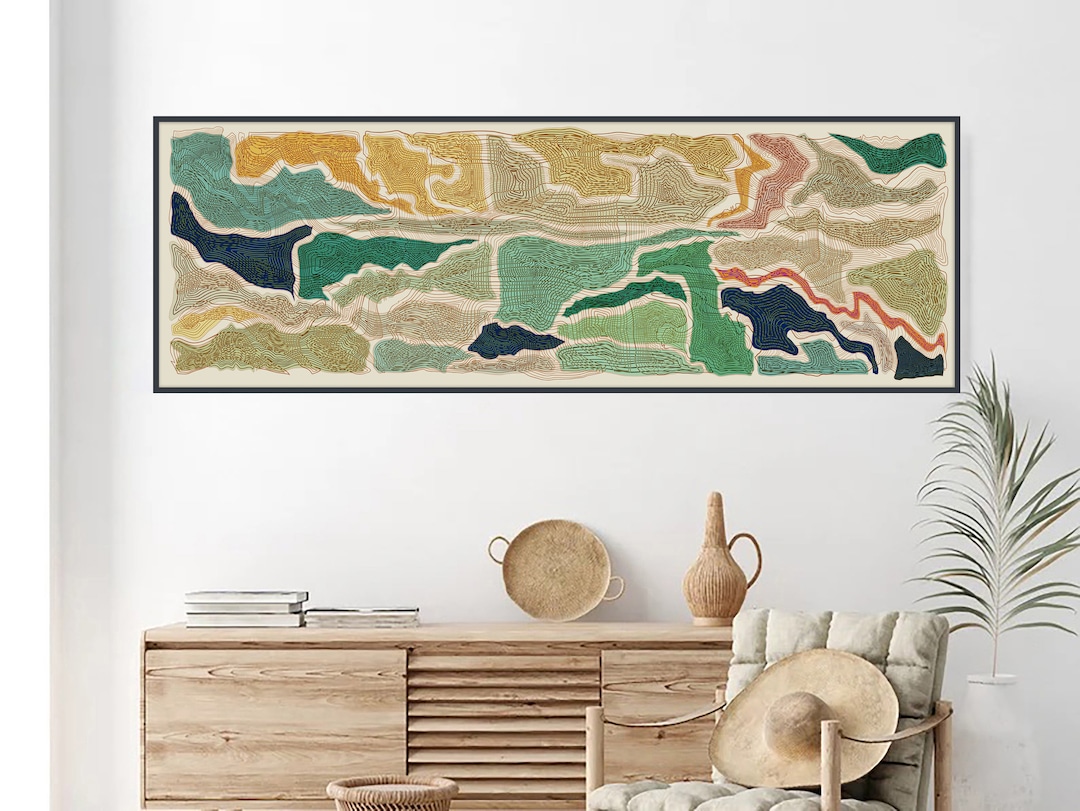 Abstract Long Horizontal Wall Art, Yellow and Green Decor, Vertical