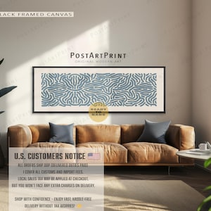 Mid Century Modern Horizontal Wall Art: Pale Blue Abstract Framed Canvas