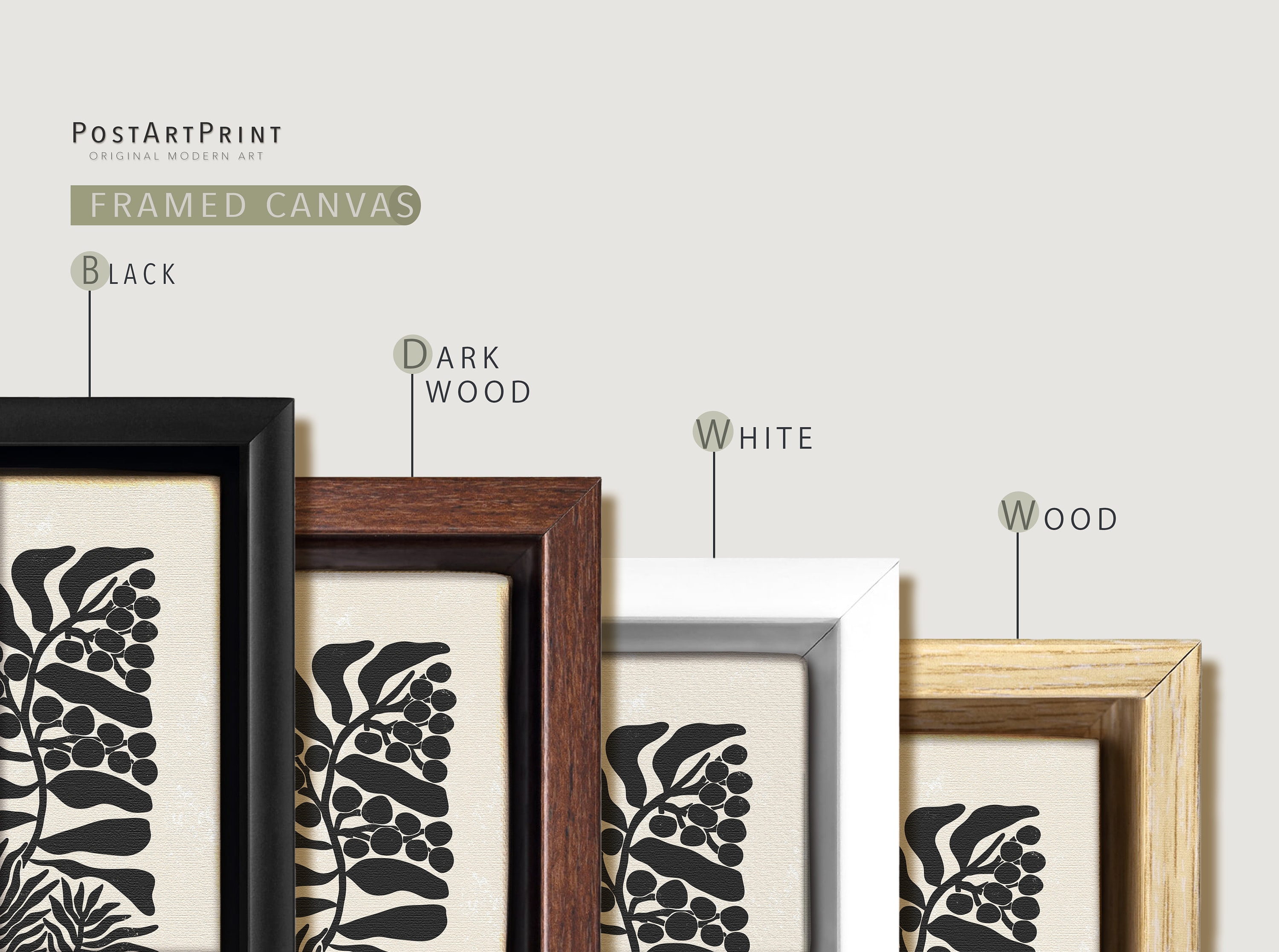 Long Narrow Flowers Framed Art, Black and Beige Canvas Wall