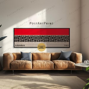 Horizontale Bauhaus-Kunst: Schwarz und Rot über dem Bett, gerahmte Leinwand