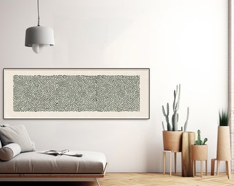 Abstract Long Horizontal Black and Beige Wall Art, Long Narrow Poster, Mid Century Modern Art, Wide Art Print, Panoramic Oversized Original