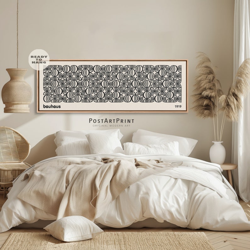 Horizontal Bauhaus Wall Art, Framed Canvas, Long Narrow Art, Wide Art