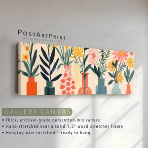 Mid Century Botanical Wall Art: Long Horizontal Colorful Flowers Vase Print image 3