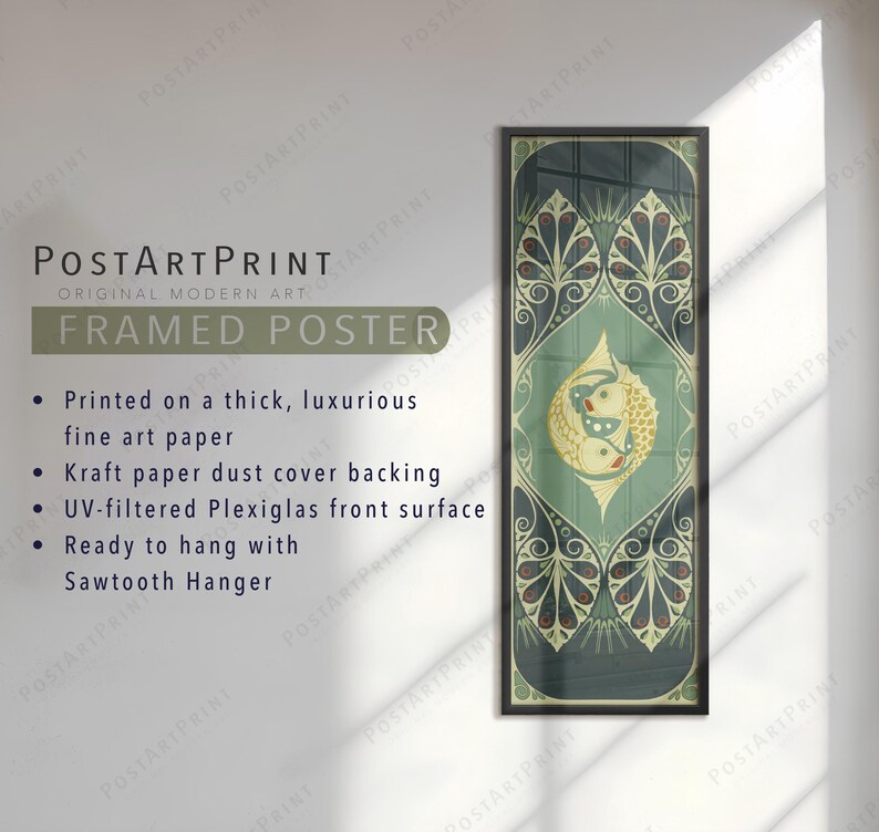 Lienzo enmarcado Art Nouveau con peces koi vintage: decoración de pared vertical alargada imagen 6