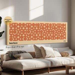 Lámina artística enmarcada horizontal estilo Bauhaus: Lienzo largo y estrecho de estilo geométrico retro