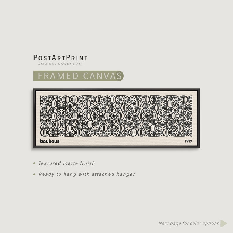 Horizontal Bauhaus Wall Art, Framed Canvas, Long Narrow Art, Wide Art