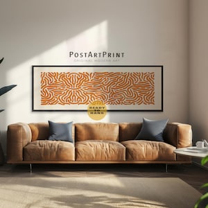 Longue oeuvre d'art murale horizontale en terre cuite : toile encadrée abstraite Mid-Century