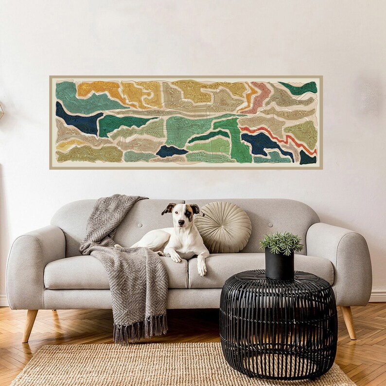 Abstract Long Horizontal Wall Art Yellow and Green Decor Etsy