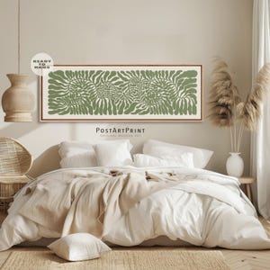 Long Horizontal Framed Canvas: Sage Green Botanical Mid Century Art