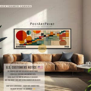 Horizontale Bauhaus retro-muurkunst: geometrische tentoonstellingsposter uit het midden van de eeuw