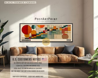 Horizontal Bauhaus Retro Wall Art: Mid Century Geometric Exhibition Poster