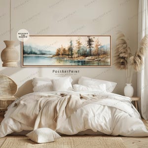 Panoramic Lake Landscape Framed Canvas: Horizontal Above Bed Decor