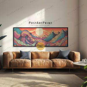 70s Retro Psychedelic Framed Canvas: Horizontal Panoramic Wall Art
