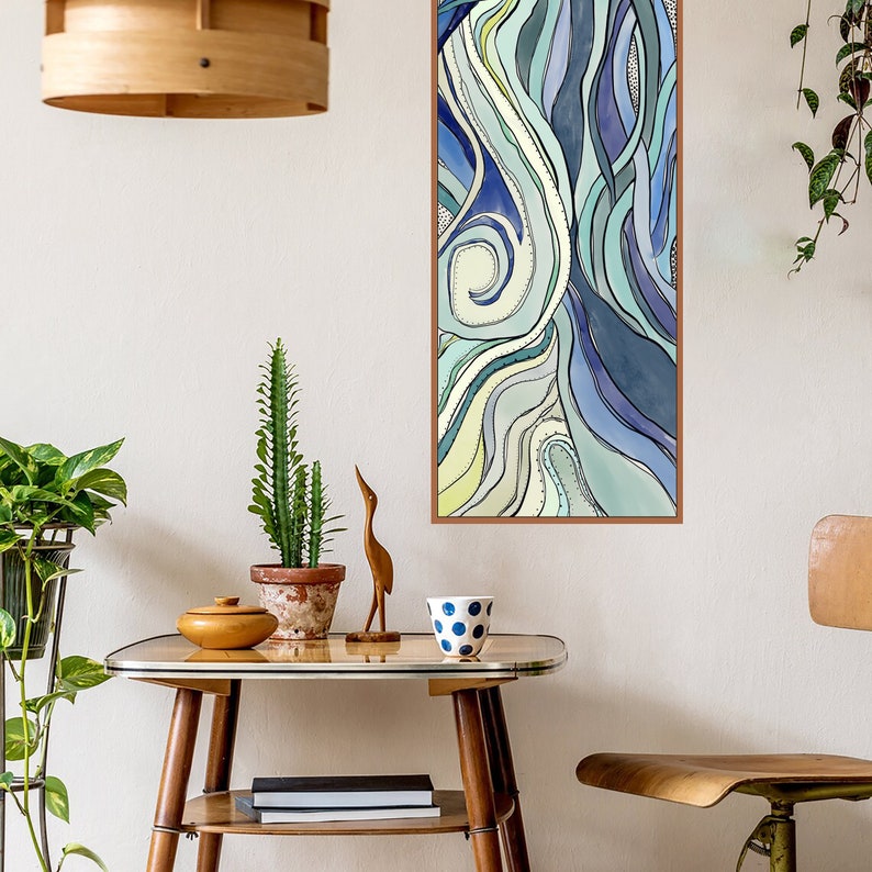 Abstract Long Horizontal Wall Art Blue Green Beige Decor Etsy