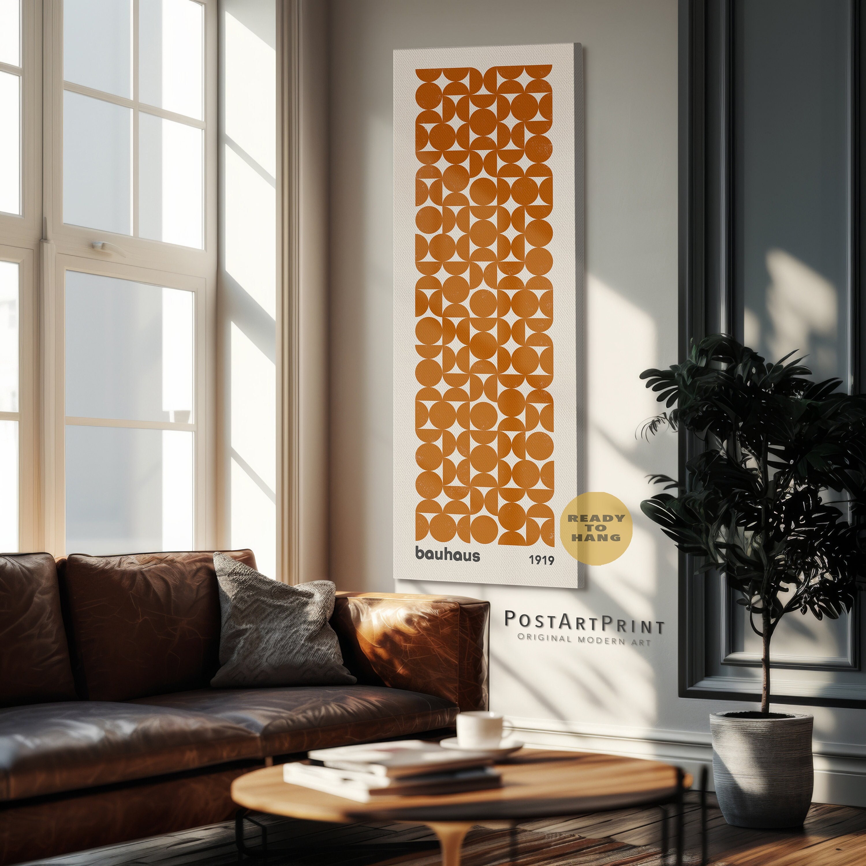 Bauhaus Framed Canvas, Long Vertical Wall Art, Terracotta Framed Poster, Long Narrow Art, Wide Art Print, Large Wall Art, Mid Century Modern