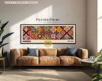 Retro Colorful Bauhaus Wall Art: Mid Century Horizontal Framed Canvas