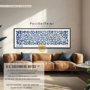 Arte mural abstracto horizontal Bauhaus: Lienzo enmarcado azul náutico