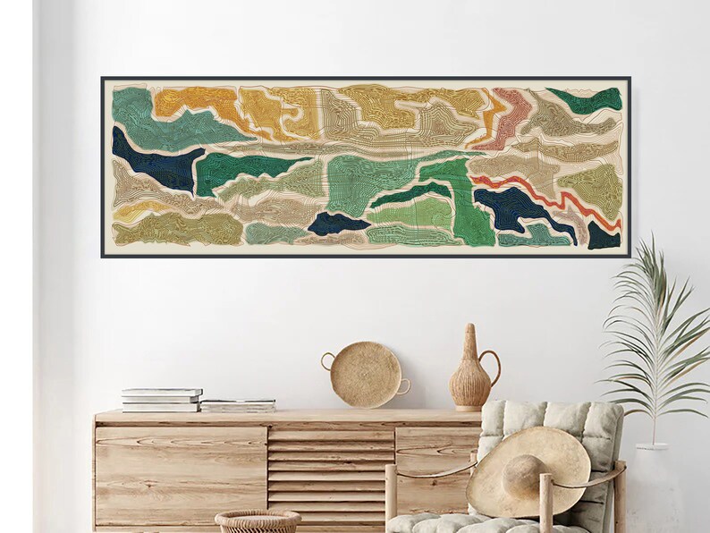 Abstract Long Horizontal Wall Art Yellow and Green Decor Etsy