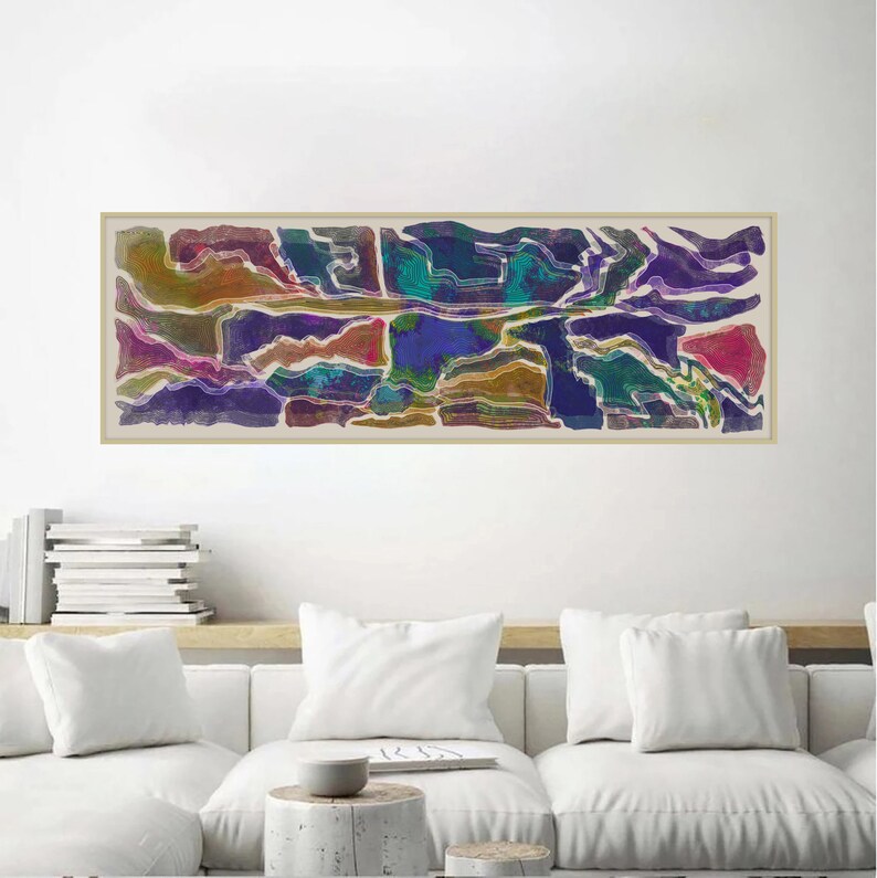 Abstract Long Horizontal Wall Art Magenta Art Colorful Etsy