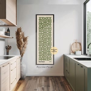 Sage Green Bauhaus Framed Art: Long Vertical Wide Wall Decor