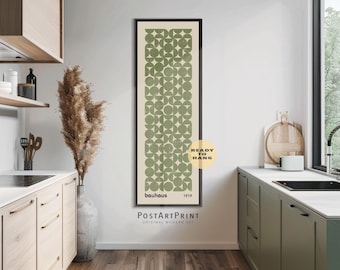 Sage Green Bauhaus Framed Art: Long Vertical Wide Wall Decor