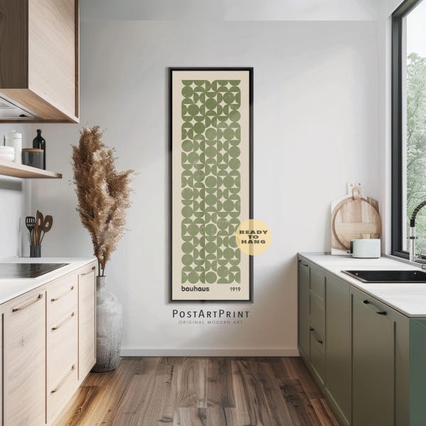 Arte enmarcado Bauhaus verde salvia: Decoración de pared larga y vertical