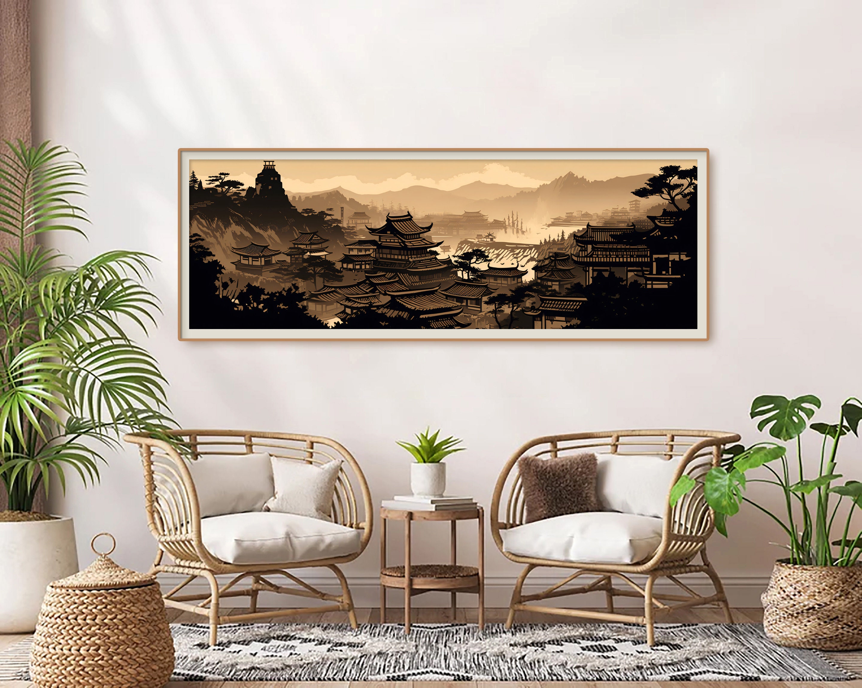 Panoramic Japanese Landscape Wall Art Long Horizontal Art Etsy