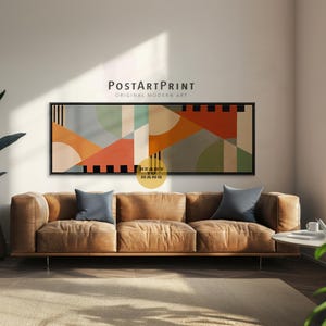 Art mural abstrait géométrique : grande toile horizontale encadrée