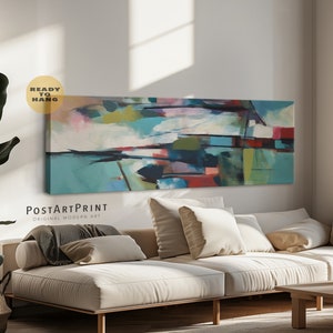 Horizontal Wall Art, Long Narrow Art, Panoramic Above Bed Decor, Abstract Blue, Wide Art Print, Large Framed Canvas, Oversized Framed Poster