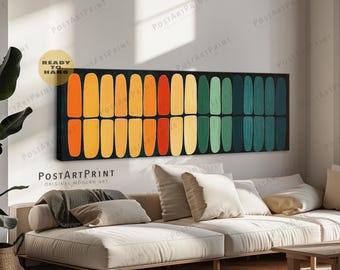 Horizontal Mid Century Retro Wall Art: Long Narrow Panoramic Above Bed Decor