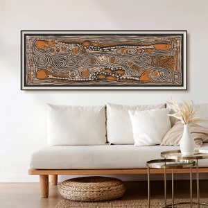 Long Horizontal Wall Art, Black and Beige Wall Art, Aboriginal Panoramic Art, Wide Art Print, Long Narrow Poster, African Art Line Art Print