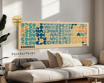 Bauhaus Framed Canvas Art: Mid Century Panoramic Above Bed Decor