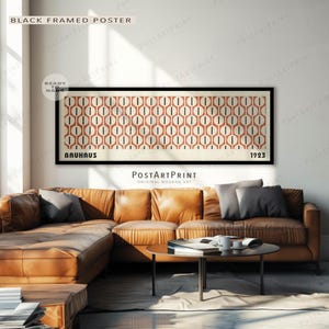 Impression d'art rétro Bauhaus : toile encadrée moderne du milieu du siècle, longue décoration murale horizontale