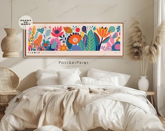 Floral Canvas Wall Art: Long Horizontal Mid Century Modern Print