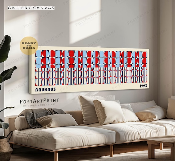 Midcentury Bauhaus Geometric Poster: Blue Red Horizontal Wide Wall
